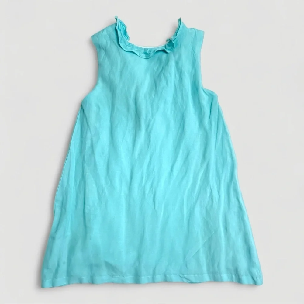 The Oaks Apparel Girls Size 8 Aqua Sleeveless Ruffle Dress with Bow in the Back